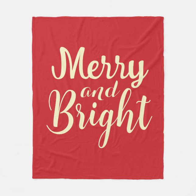 Merry and Bright christmas holiday script red  Fleece Blanket (Front)