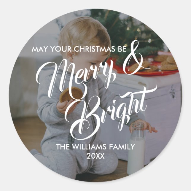 Merry and Bright Christmas Holiday Sticker (Front)