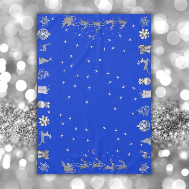 Merry and Bright Christmas in Silver and Blue | Tablecloth (Creator Uploaded)
