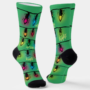 Merry and Bright Christmas Light Woodcut Socks