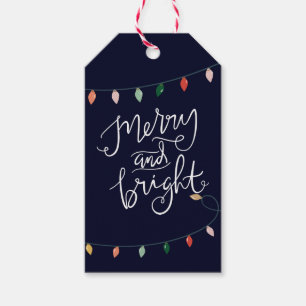 Merry and Bright Christmas Lights Blue Gift Tags