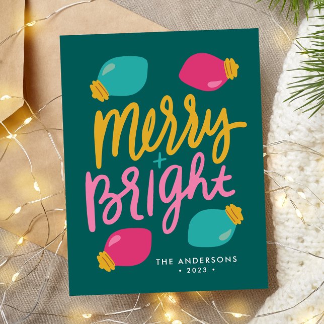 Merry and Bright Christmas Lights Non-Photo Holiday Postcard (Creator Uploaded)