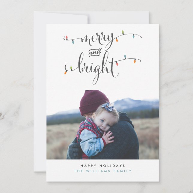 Merry and Bright Christmas Lights Photo Cards (Front)