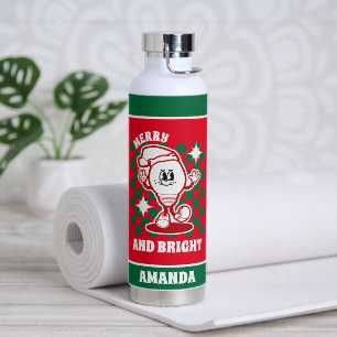 Merry and Bright Christmas Lights Red Holiday Water Bottle