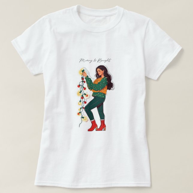 Merry and Bright Christmas Lights Shirt (Design Front)