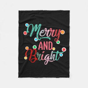 Merry And Bright Christmas Lights Xmas Family  Fleece Blanket