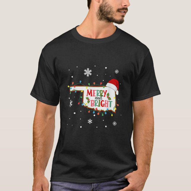 Merry And Bright Christmas Lights Xmas Oklahoma St T-Shirt (Front)