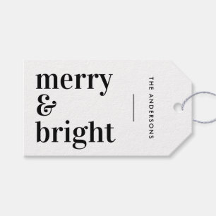 Merry and Bright Christmas Modern Black & White Gift Tags