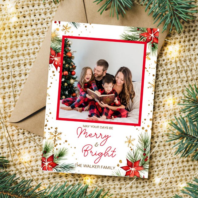 Merry and bright Christmas one photo Holiday Card (Merry and bright Christmas one photo Holiday Card editable template digital download)