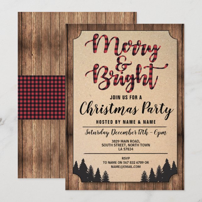 Merry and Bright Christmas Party Holidays Red Invitation (Front/Back)
