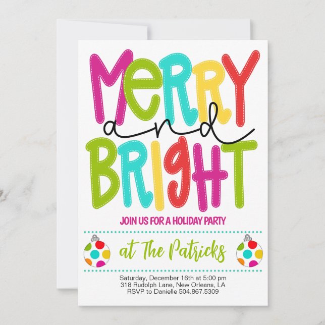 Merry and Bright Christmas Party Invitation (Front)
