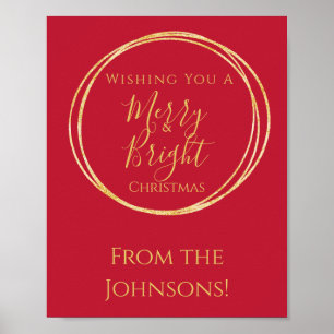 Merry and Bright Christmas Party Red Gold Poster