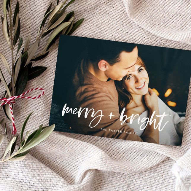 Merry and Bright | Christmas Photo Magnetic Card (A magnetic holiday Christmas card with your favorite photo)