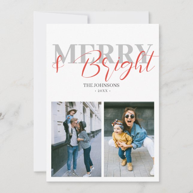 Merry And Bright Christmas Photo Minimalist Holiday Card (Front)