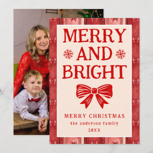 Merry and Bright Christmas Red Denim Photo Holiday Card