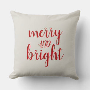 Merry and Bright Christmas Red Script Cushion