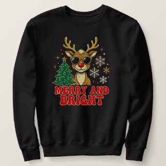 Merry And Bright Christmas - Retro Reindeer Sweatshirt