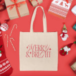 Merry and Bright Christmas Stars<br><div class="desc">Classic and vintage Christmas theme tote bag design featuring typography text that says "merry and bright" with stars.</div>