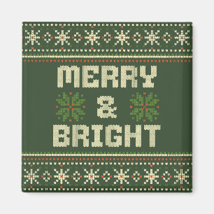 Merry and Bright Christmas Sweater Nordic Knit Magnet