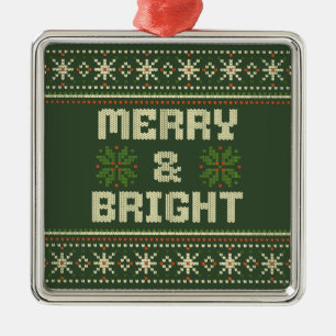 Merry and Bright Christmas Sweater Nordic Knit  Metal Tree Decoration