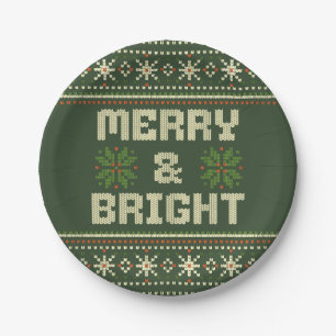Merry and Bright Christmas Sweater Nordic Knit Paper Plate