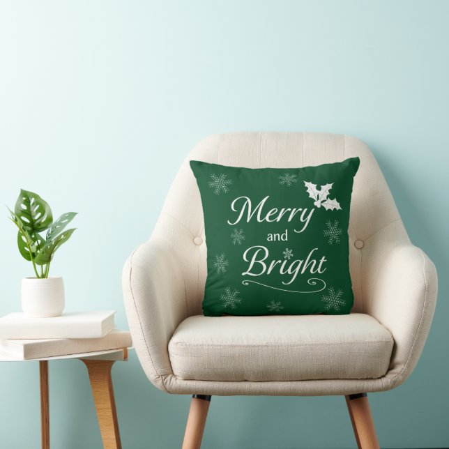 'Merry and Bright' Christmas Throw Pillow (Chair)