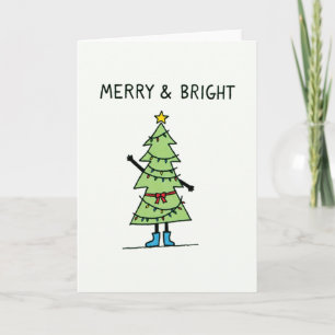 Merry and Bright Christmas Tree Cartoon Card