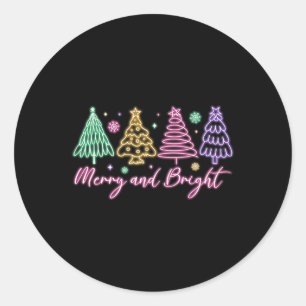 Merry And Bright Christmas Tree Merry Xmas Girl Wo Classic Round Sticker