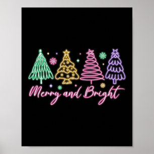 Merry And Bright Christmas Tree Merry Xmas Girl Wo Poster