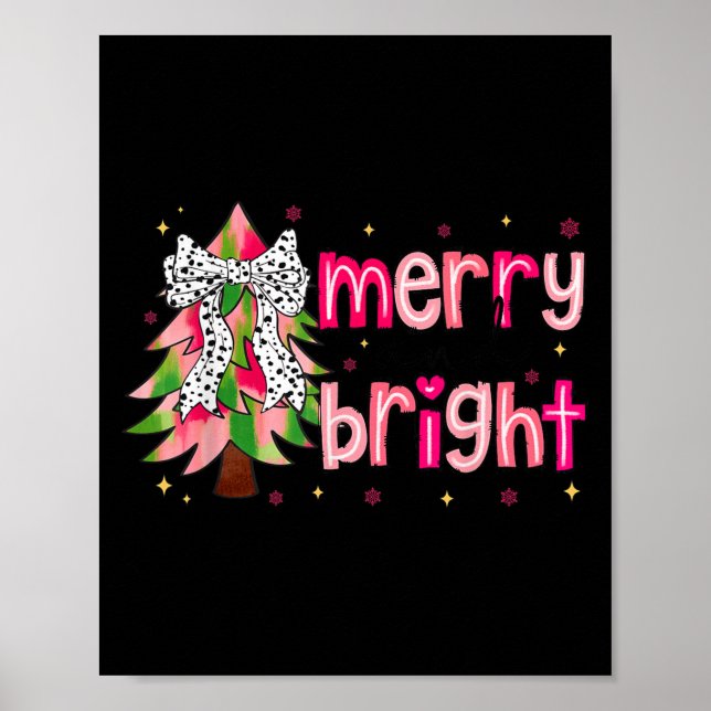 Merry And Bright Christmas Tree Nk Coquette Bow Wo Poster (Front)