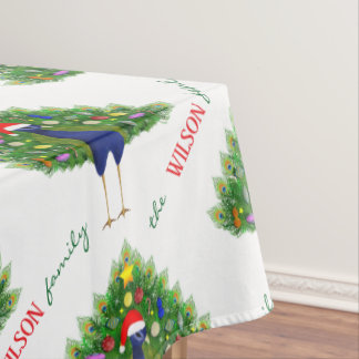 Merry and Bright Christmas Tree Peacock Pattern Tablecloth