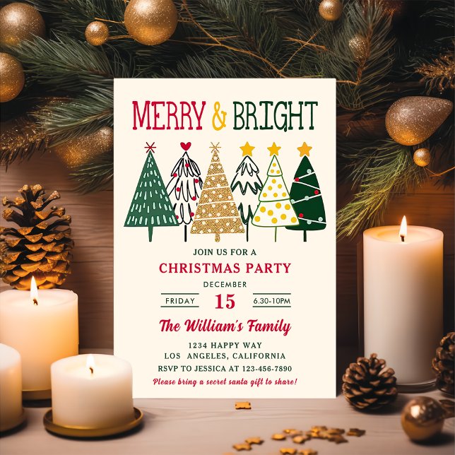 Merry and Bright Christmas Trees Christmas Party Invitation (Creator Uploaded)