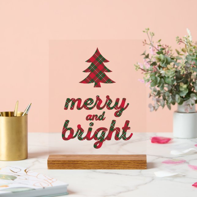 Merry and Bright Christmas typography Acrylic Sign (Wedding)