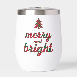 Merry and Bright Christmas typography tartan