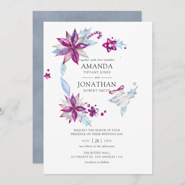 Merry and Bright Christmas Wedding Invitation (Front/Back)