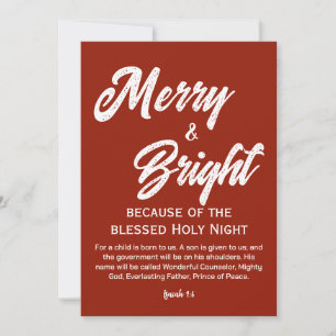 Merry and Bright Christmas White Script Red Holiday Card