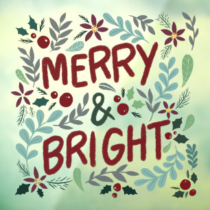 Merry and Bright Christmas Window Cling 