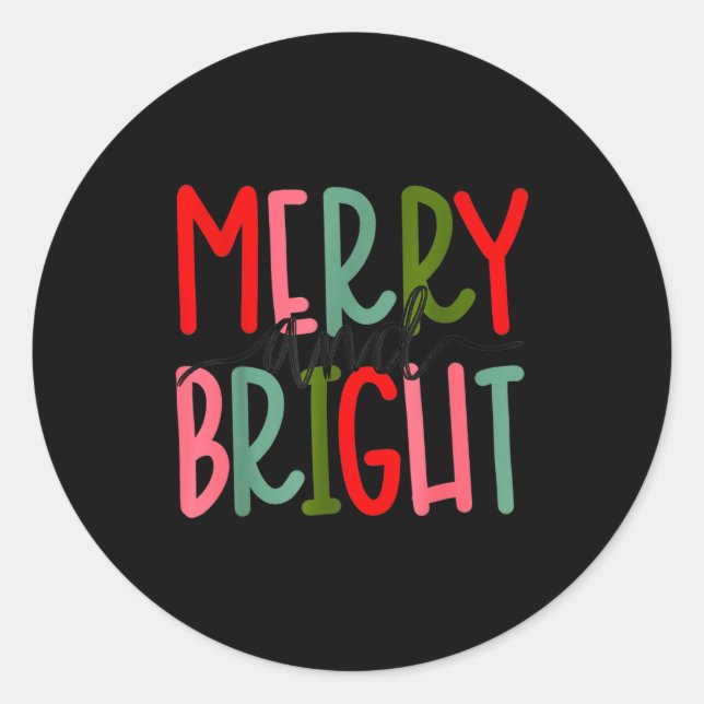 Merry And Bright Christmas Women Girls Kids Toddle Classic Round Sticker (Front)