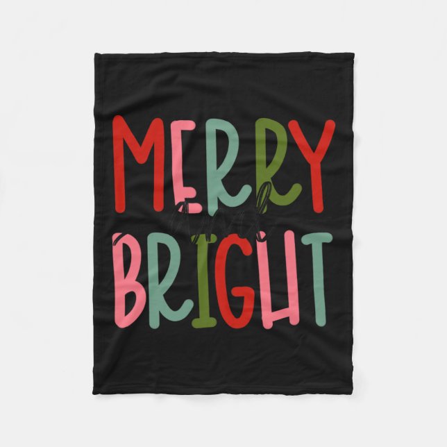 Merry And Bright Christmas Women Girls Kids Toddle Fleece Blanket (Front)