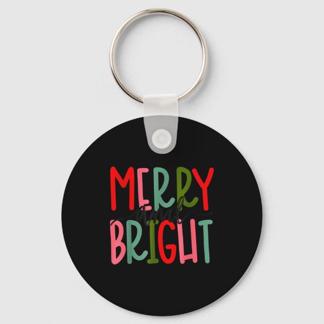 Merry And Bright Christmas Women Girls Kids Toddle Key Ring (Front)