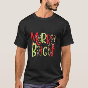Merry And Bright Christmas Women Leopard Christmas T-Shirt
