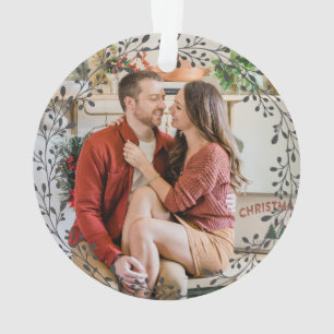 Merry and Bright Christmas Wreath Family Photo Ornament