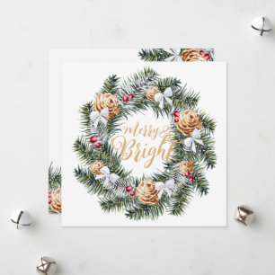 Merry and Bright Christmas Wreath Holiday Card