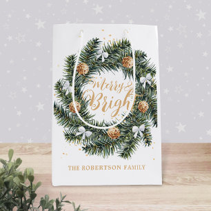 Merry and Bright Christmas Wreath Holiday Medium Gift Bag