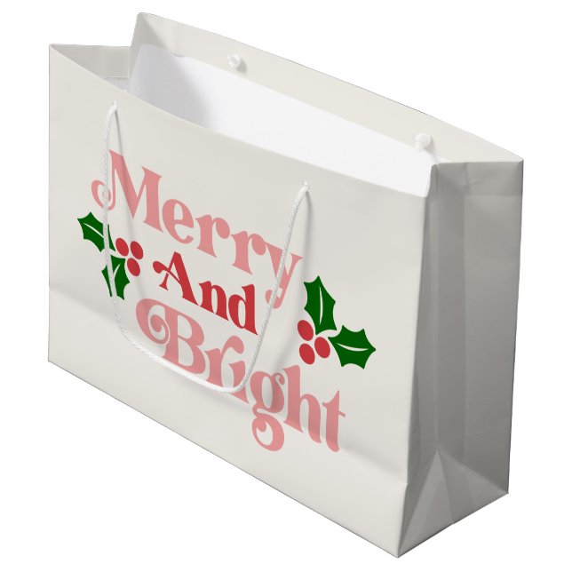 Merry and Bright - Classic Holiday Typography Large Gift Bag (Front Angled)