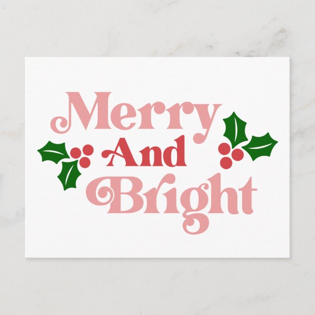 Merry and Bright - Classic Holiday Typography Postcard (Front)