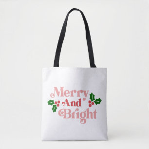 Merry and Bright - Classic Holiday Typography Tote Bag