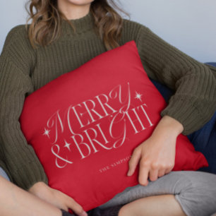 Merry and Bright Classic Typography Cushion