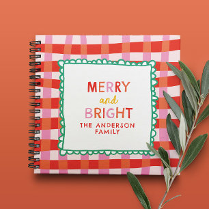 Merry and Bright Colorful Gingham custom name Notebook