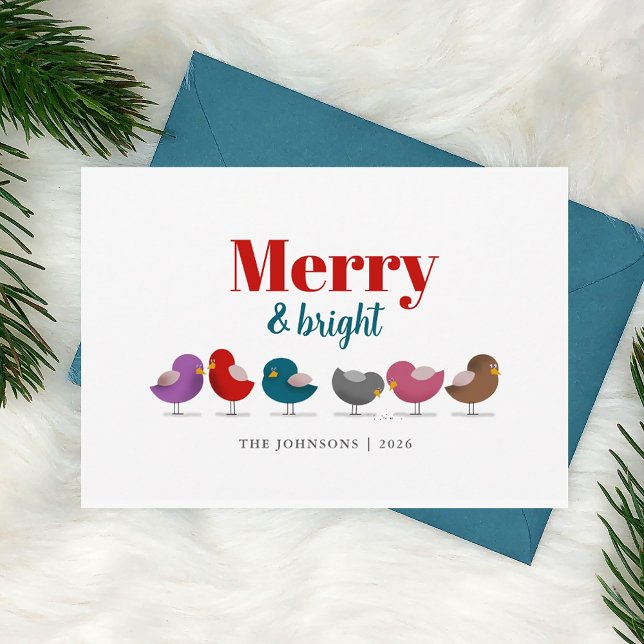 Merry and Bright Colourful Birds Christmas Holiday Card (Creator Uploaded)